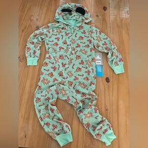 NWT Disney Mickey Bars Mouse Holiday Gingerbread Hooded Romper Pajamas Kids 4